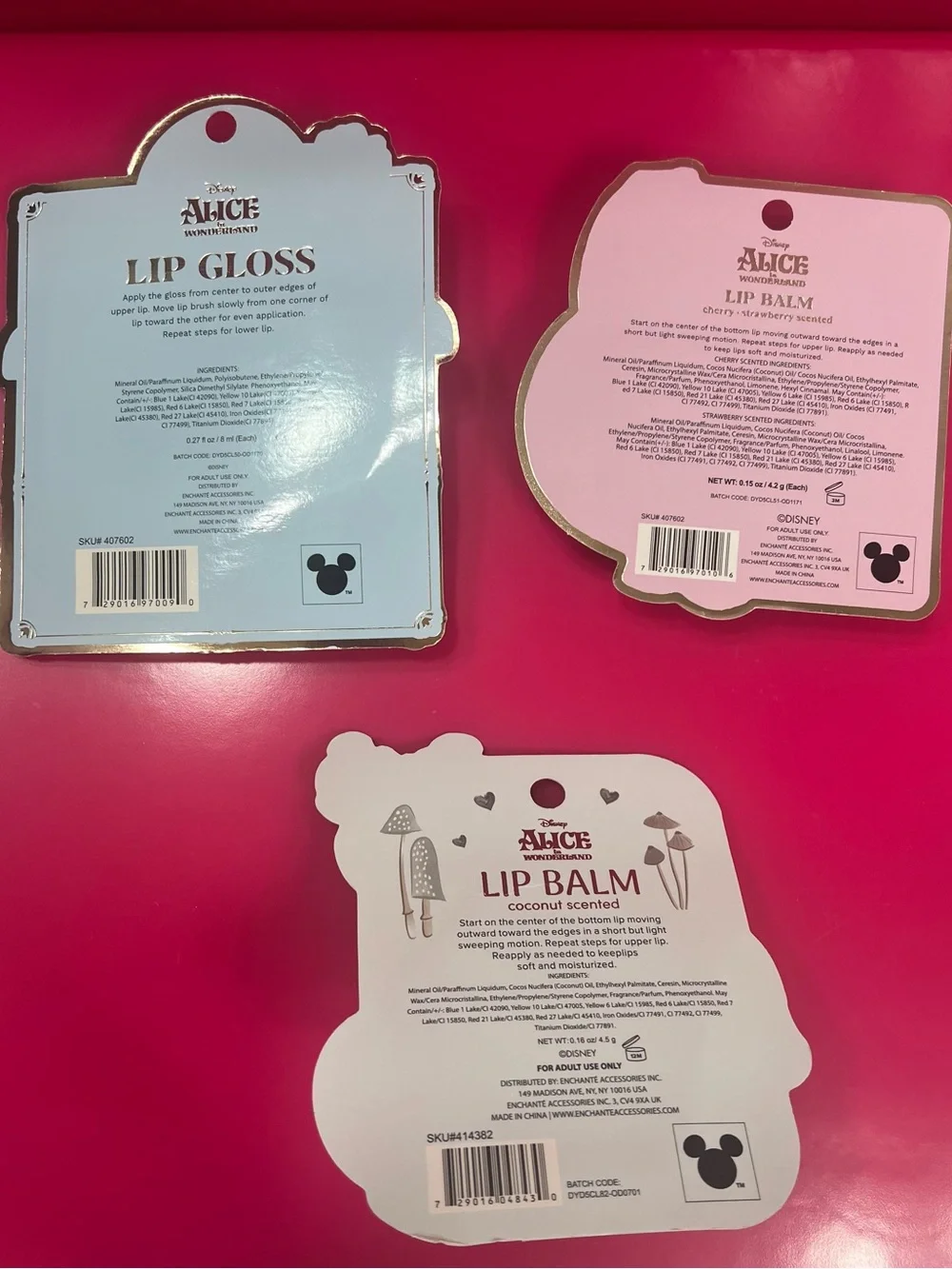 Disney Alice in Wonderland Lip Gloss & Balm Set — Blue, Pink, Cream